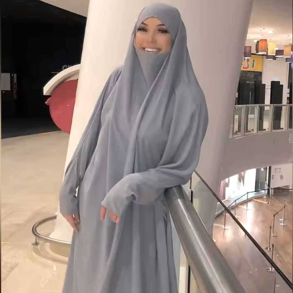2 piece khimar abaya skirt set grey